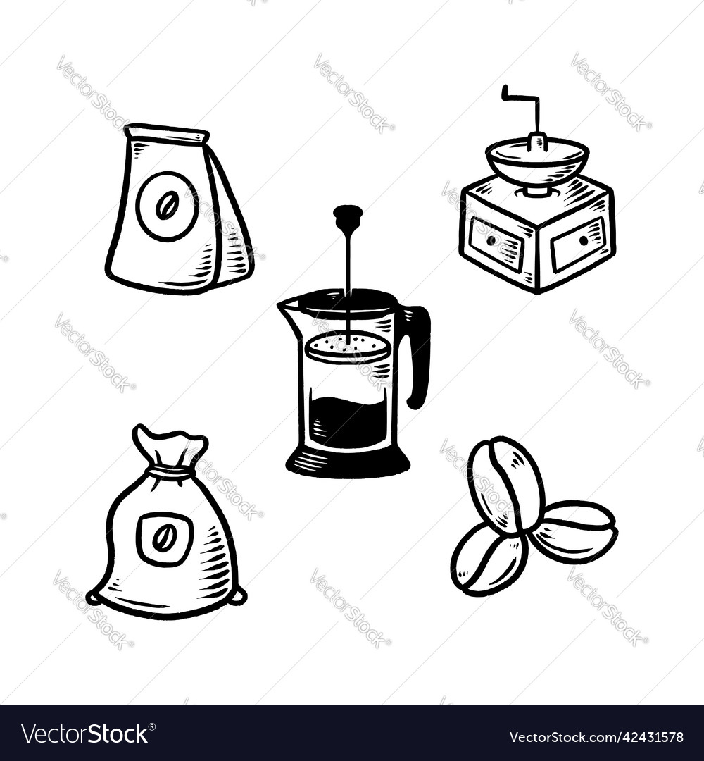 Coffee doodle set hand drawn Royalty Free Vector Image