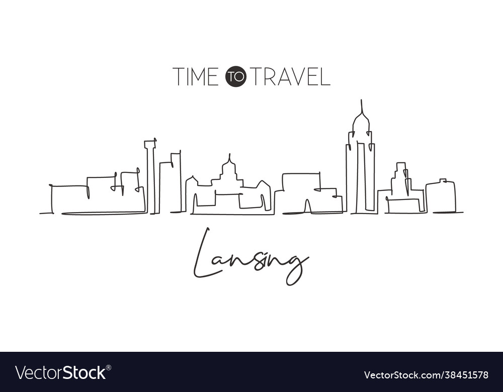 One continuous line drawing lansing city Vector Image