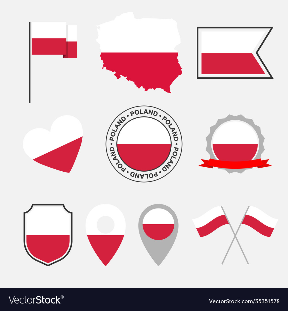 Poland flag icons set national Royalty Free Vector Image