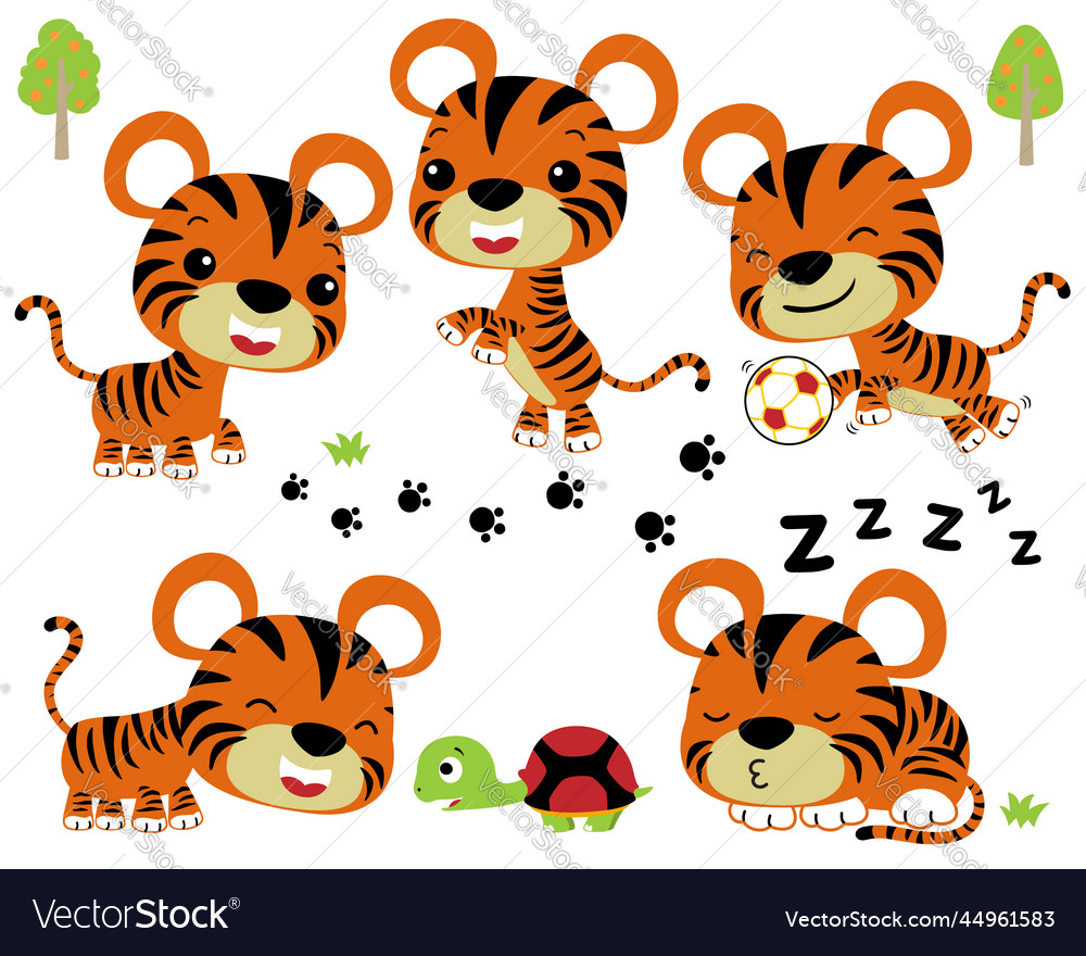 Set of little tiger cartoon in different activity Vector Image Set of little tiger cartoon in different activity Vector Image