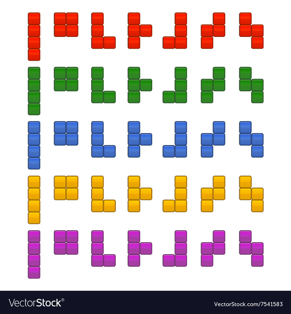 Tetris block game shape set isolated Royalty Free Vector