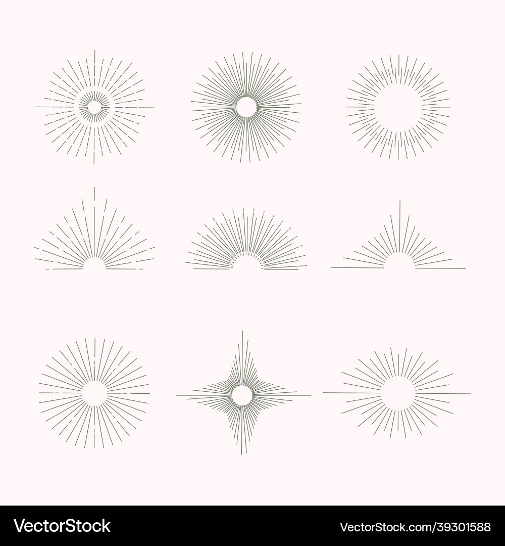 Linear flat sunburst set Royalty Free Vector Image