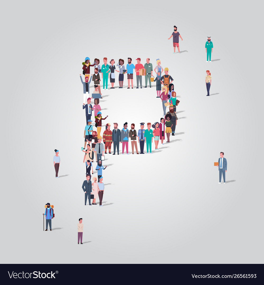 Big people crowd gathering in shape letter p Vector Image