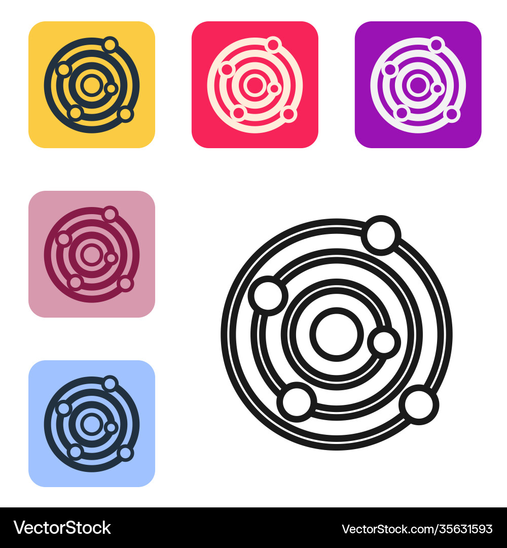 Black line solar system icon isolated on white Vector Image