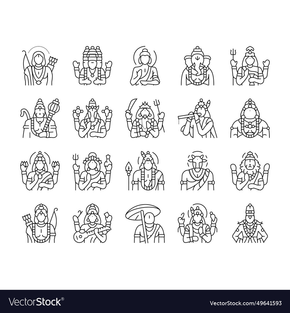 God indian hindu lord krishna icons set Royalty Free Vector