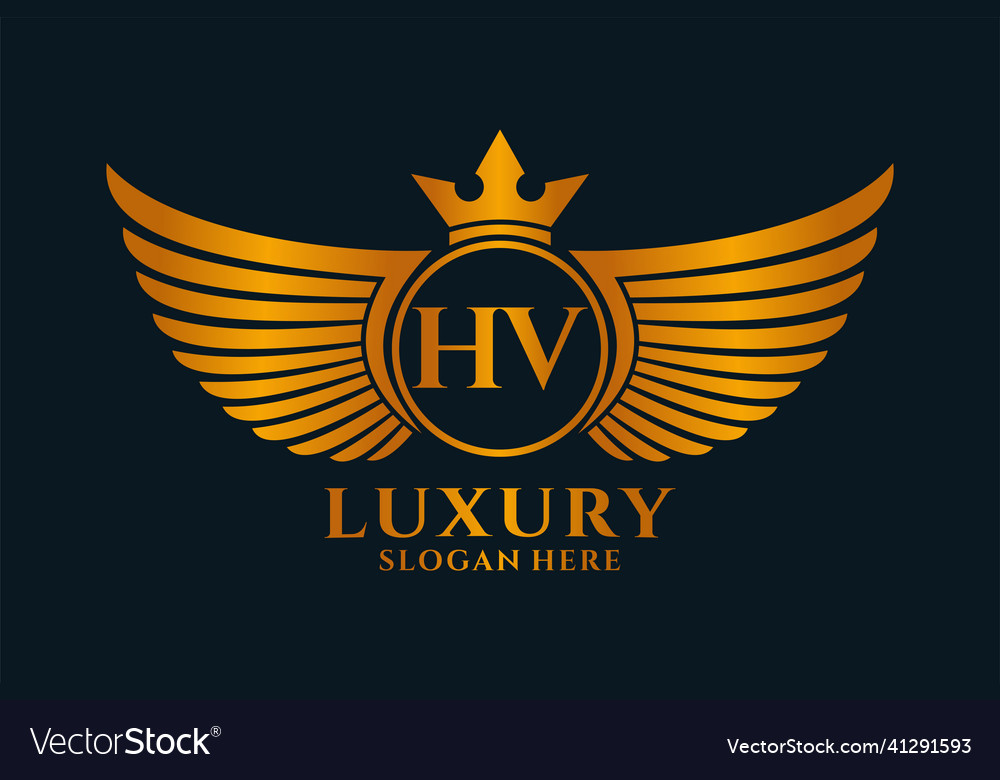 Luxury Royal Wing Letter Hv Crest Gold Color Logo Vector Image