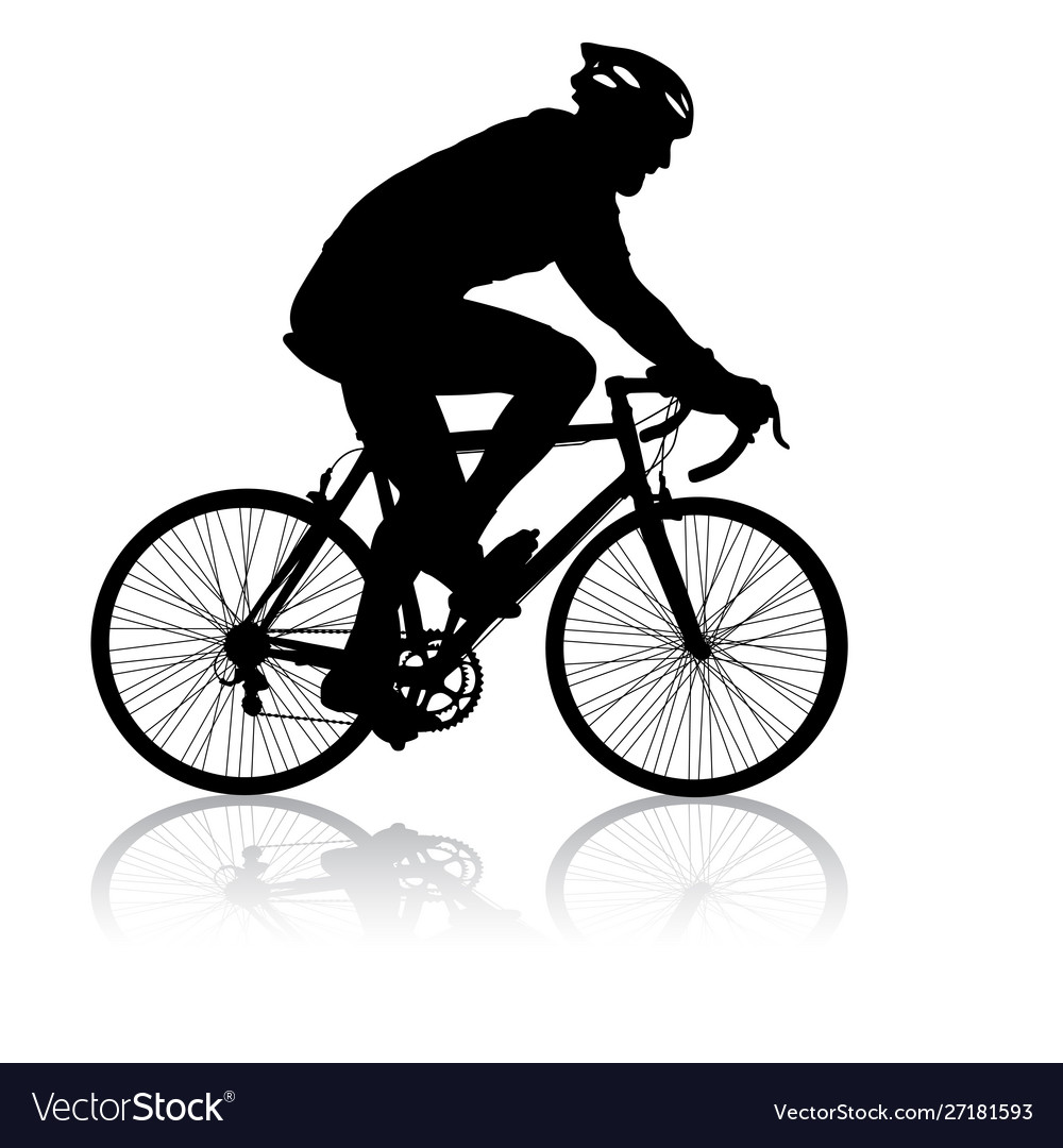 Silhouette a cyclist male on white background