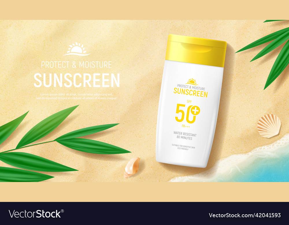 Sunscreen ad banner template with jar Royalty Free Vector