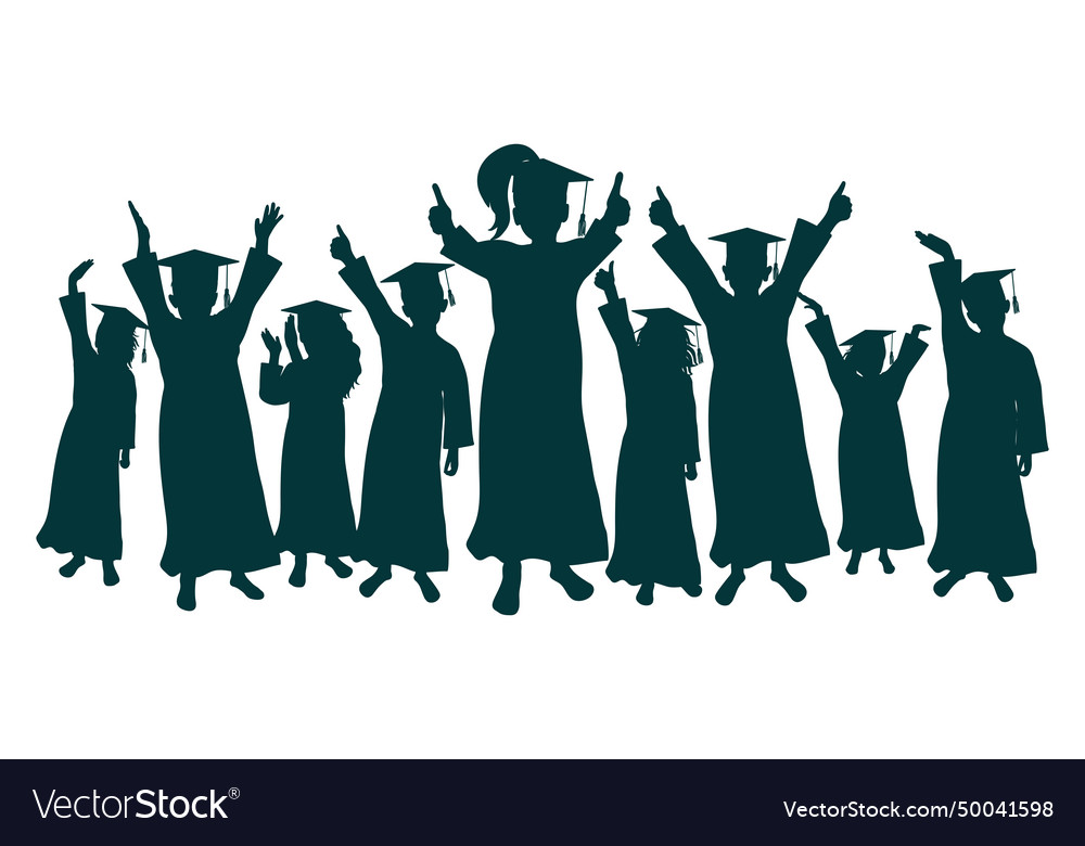 Happy crowd of graduates children Royalty Free Vector Image