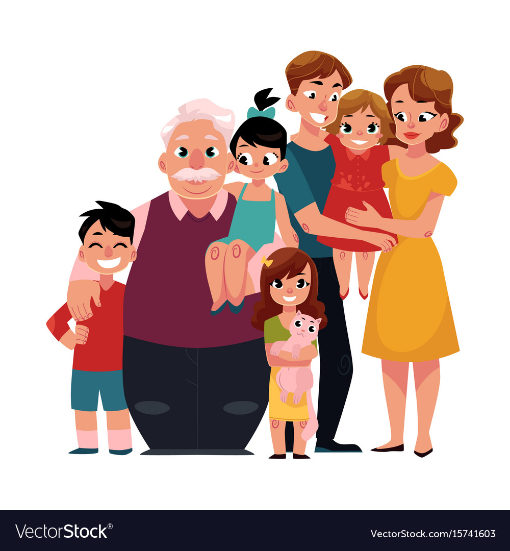 Family portrait - parents children grandfather Vector Image