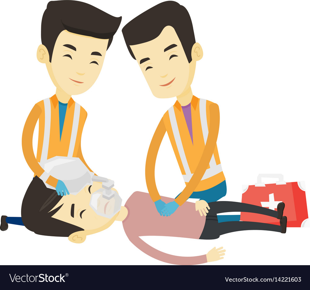 Paramedics doing cardiopulmonary resuscitation Vector Image