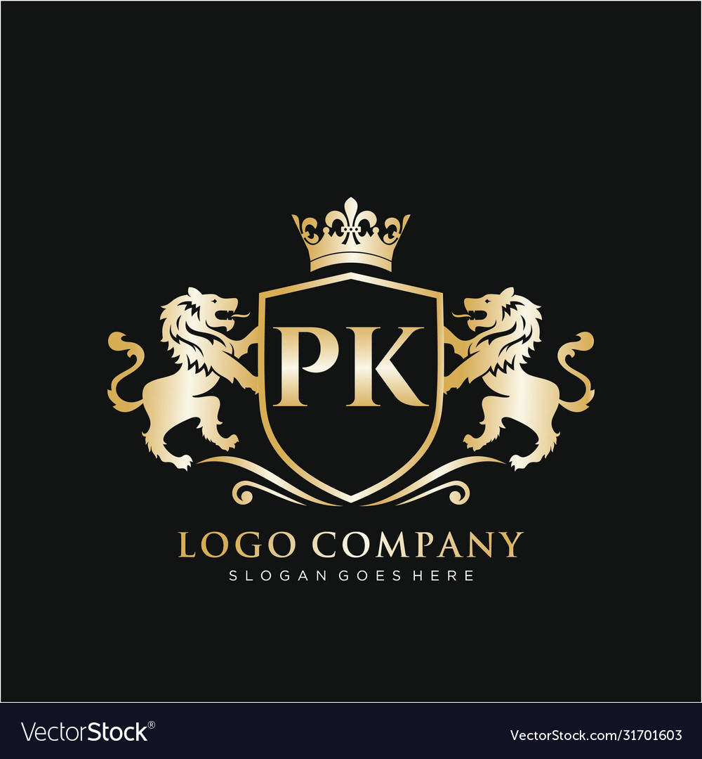 Pk Letter Initial With Lion Royal Logo Template Vector Image