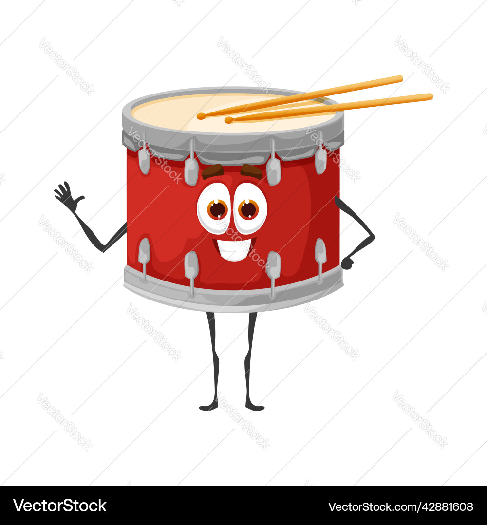 Cartoon funny drum character with sticks Vector Image