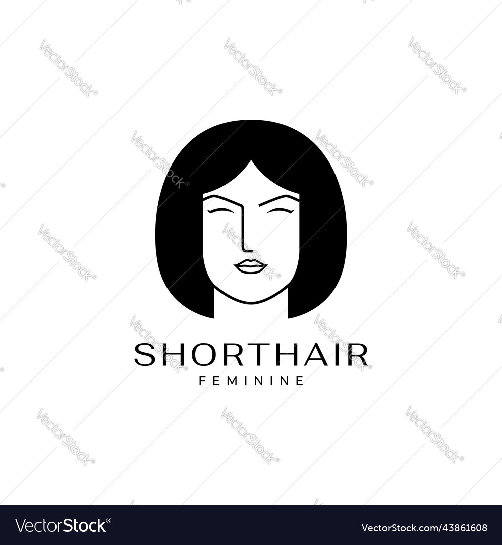  Face feminine female short hair logo design Vector Image
