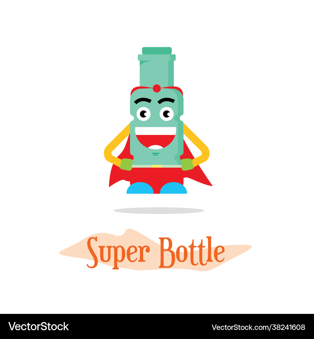 Mascot super hero cheerful bottle Royalty Free Vector Image