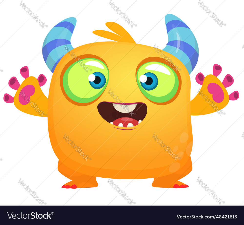 Happy cartoon monster waving hands halloween Vector Image