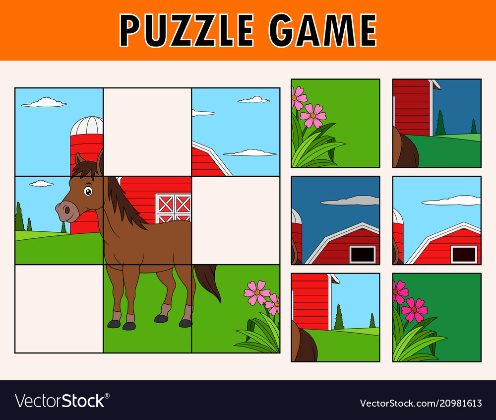 Jigsaw puzzle game with cute horse animal Vector Image