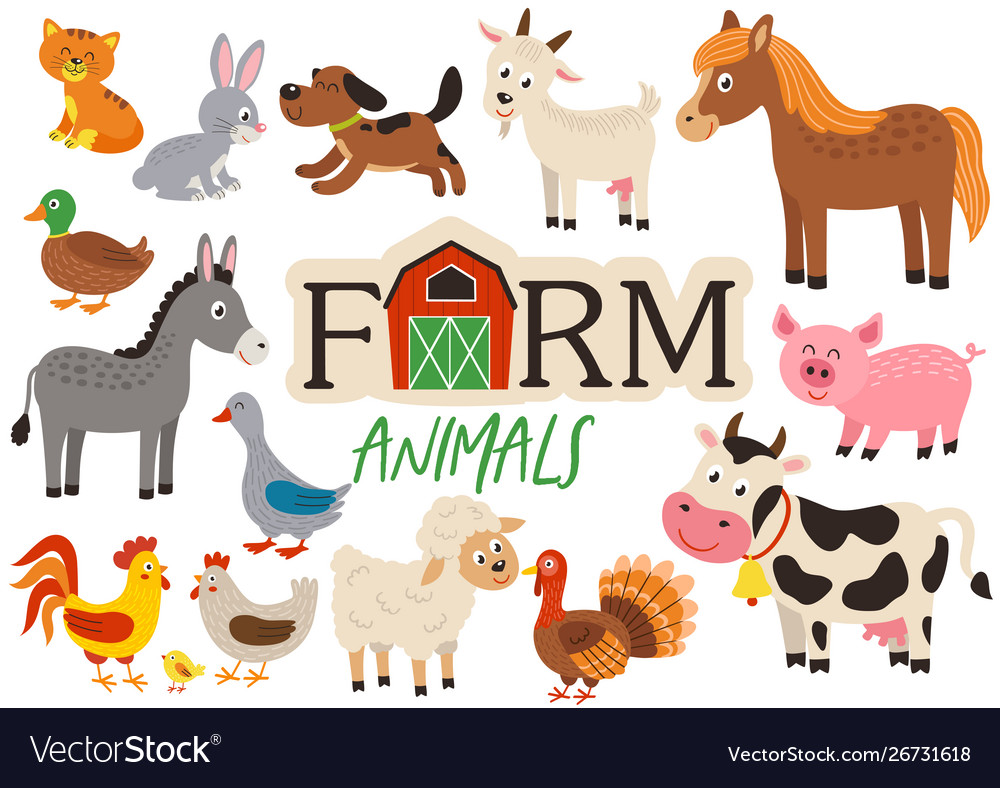 Basic rgbset isolated cute farm animals Royalty Free Vector