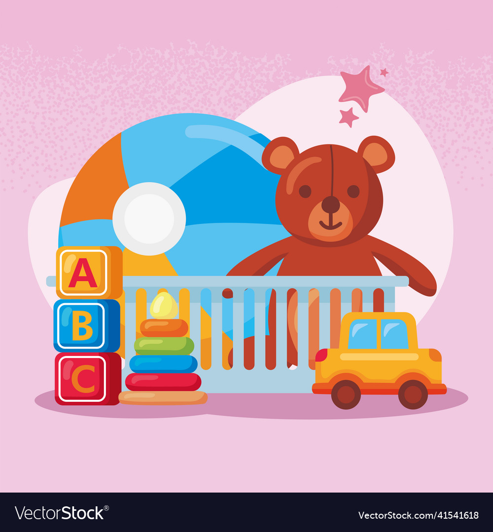 Basket with kids toys Royalty Free Vector Image