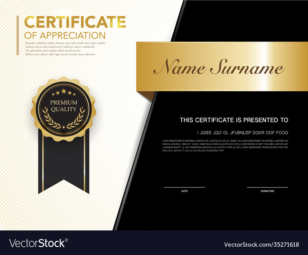 Diploma certificate template black and gold color Vector Image