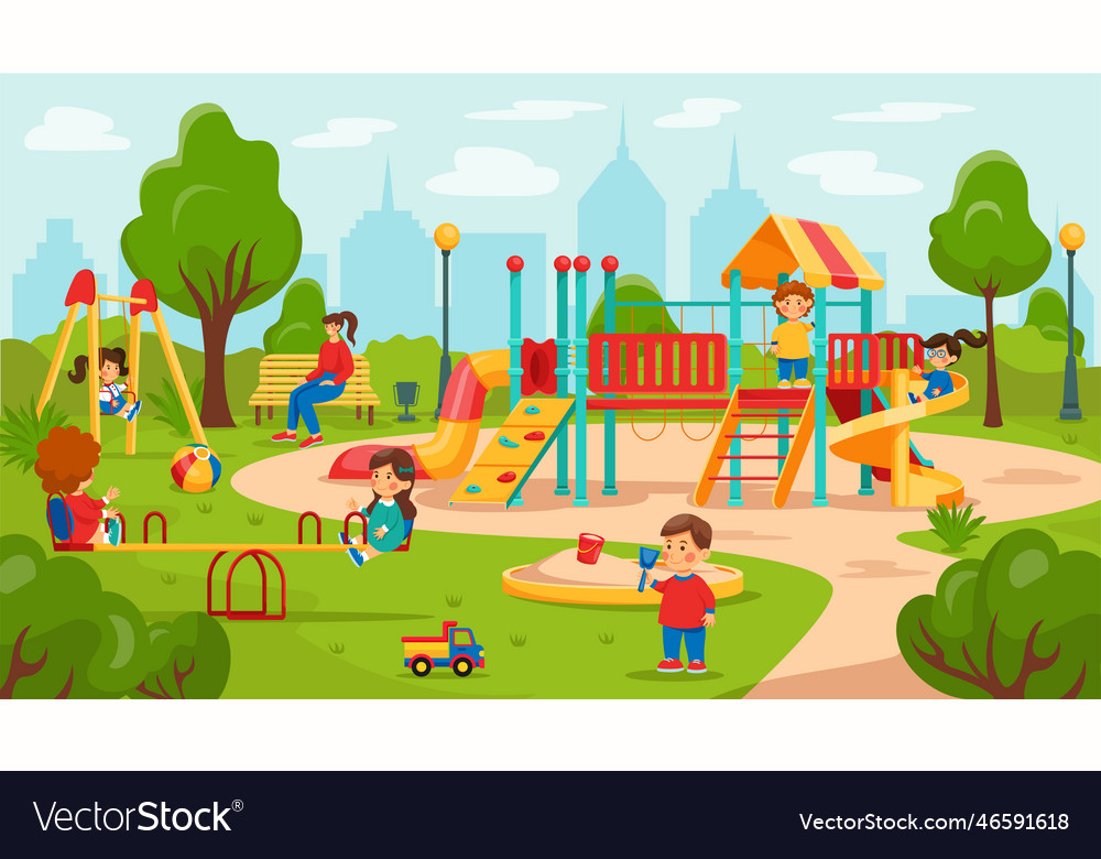 Kids play on playground kindergarten city Vector Image