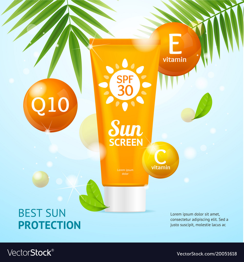 Realistic 3d Detailed Sunscreen Sun Protection Vector Image