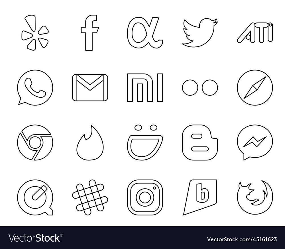 20 social media icon pack including blogger Vector Image