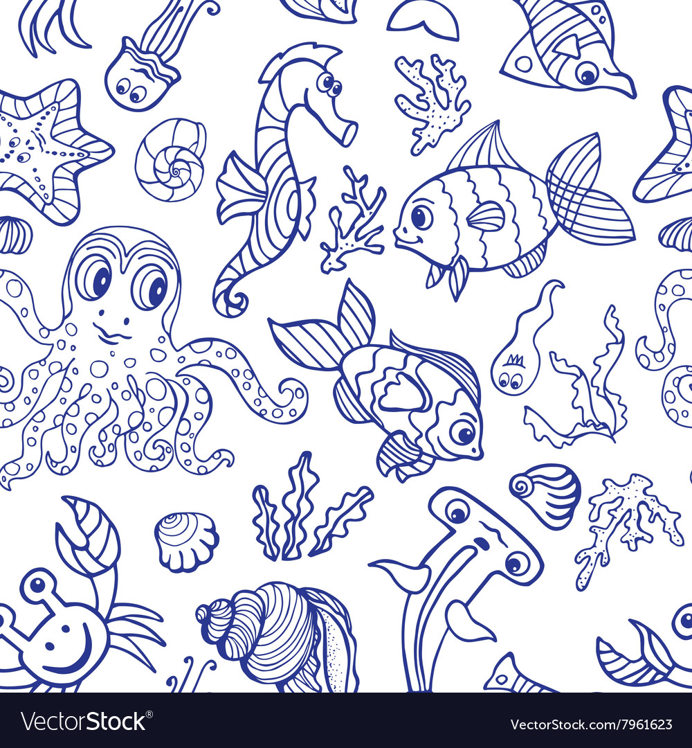 Cartoon funny fish sea life seamless pattern Vector Image