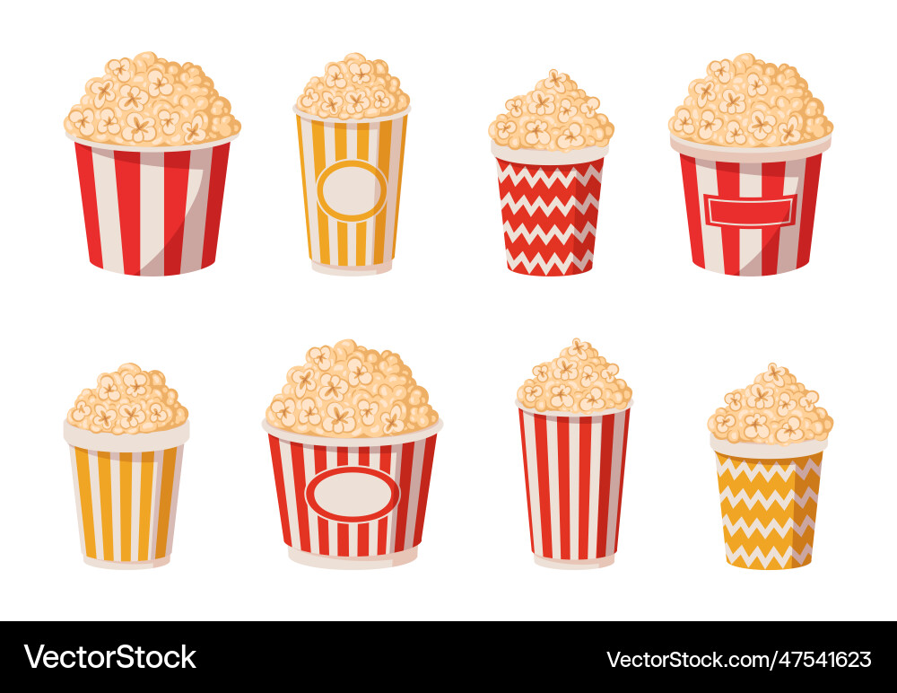 Popcorn cups cartoon paper buckets Royalty Free Vector Image