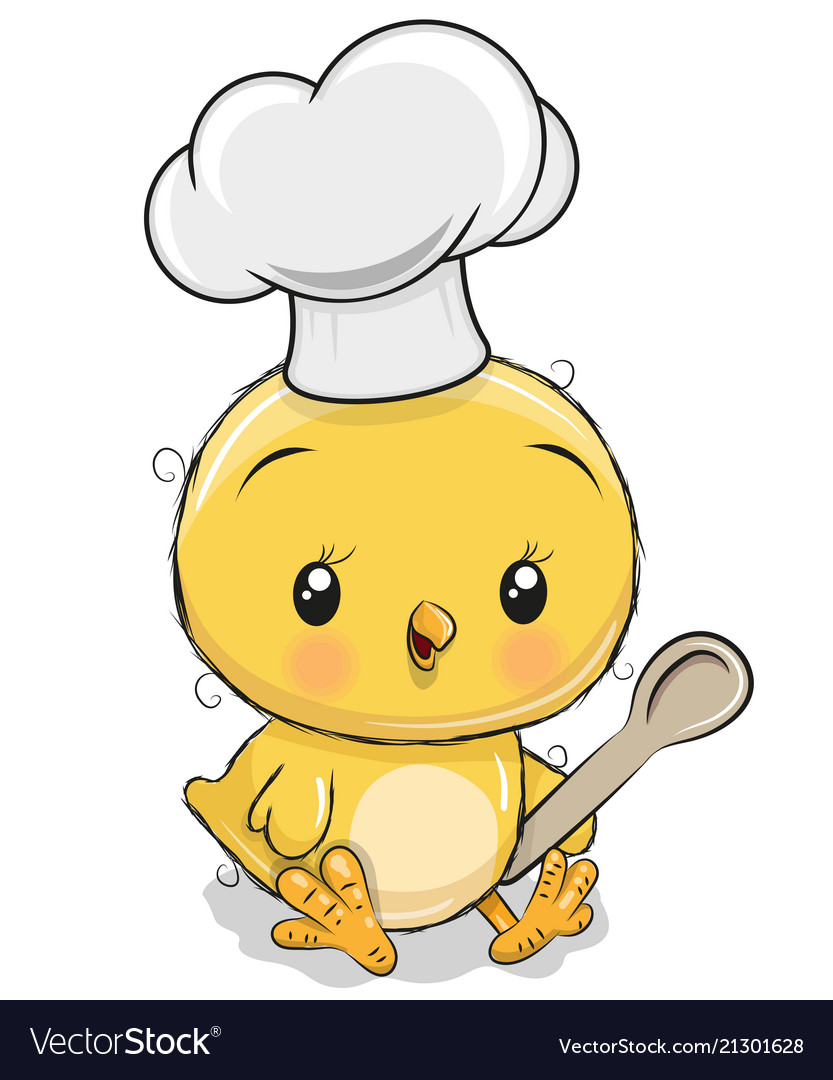 Caroon chicken in a cook hat with spoon Royalty Free Vector