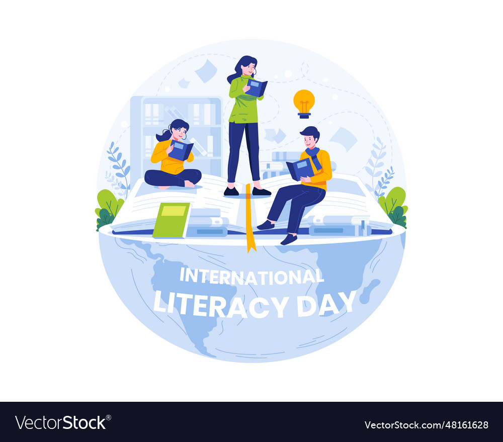 International literacy day young people Royalty Free Vector