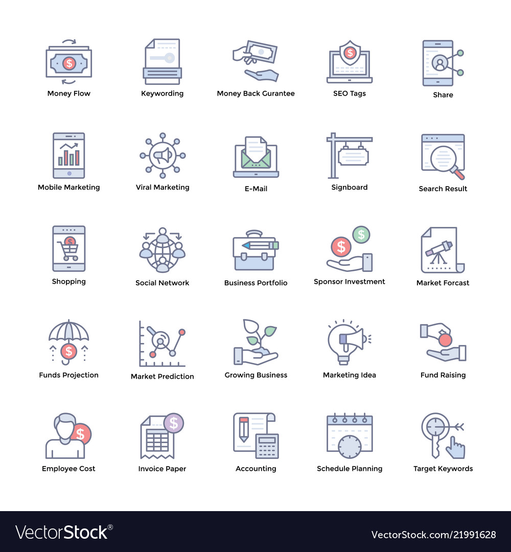 Market and economy flat icons set Royalty Free Vector Image