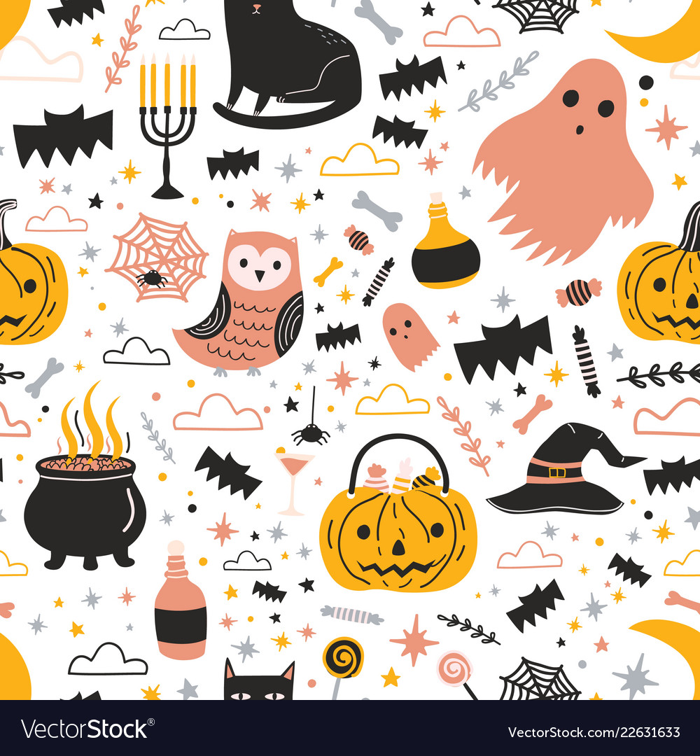 Colorful Seamless Pattern With Cute Creepy Vector Image