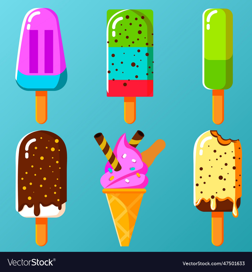 Flat collection with different kind of ice creams Vector Image