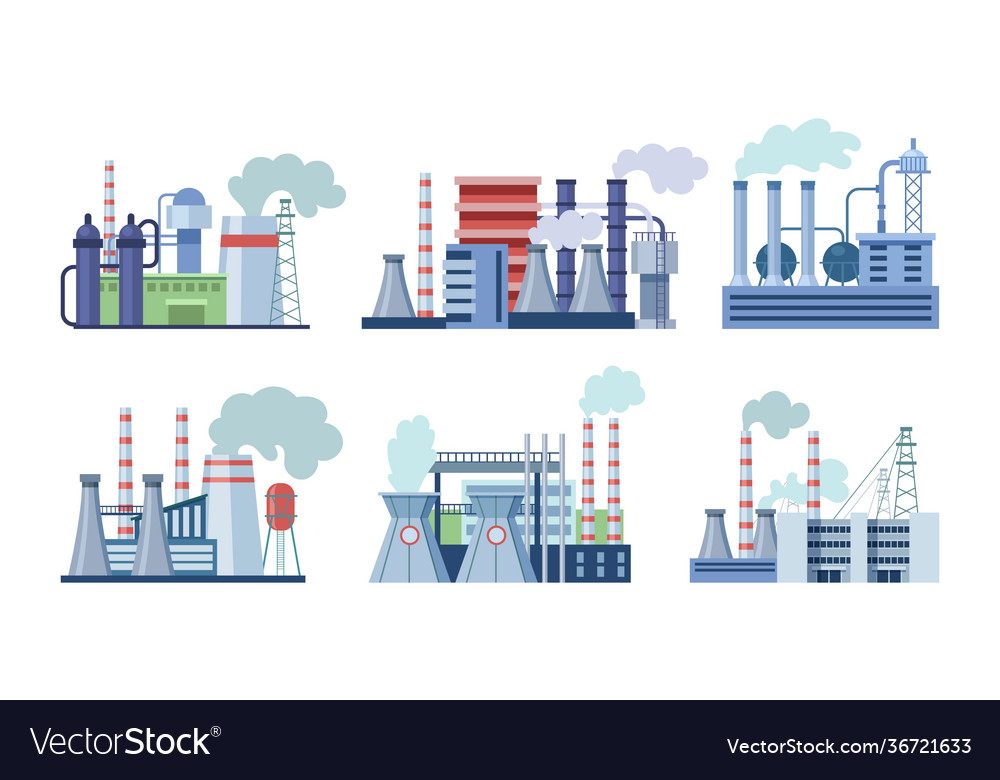 Industrial factory buildings set industrial Vector Image