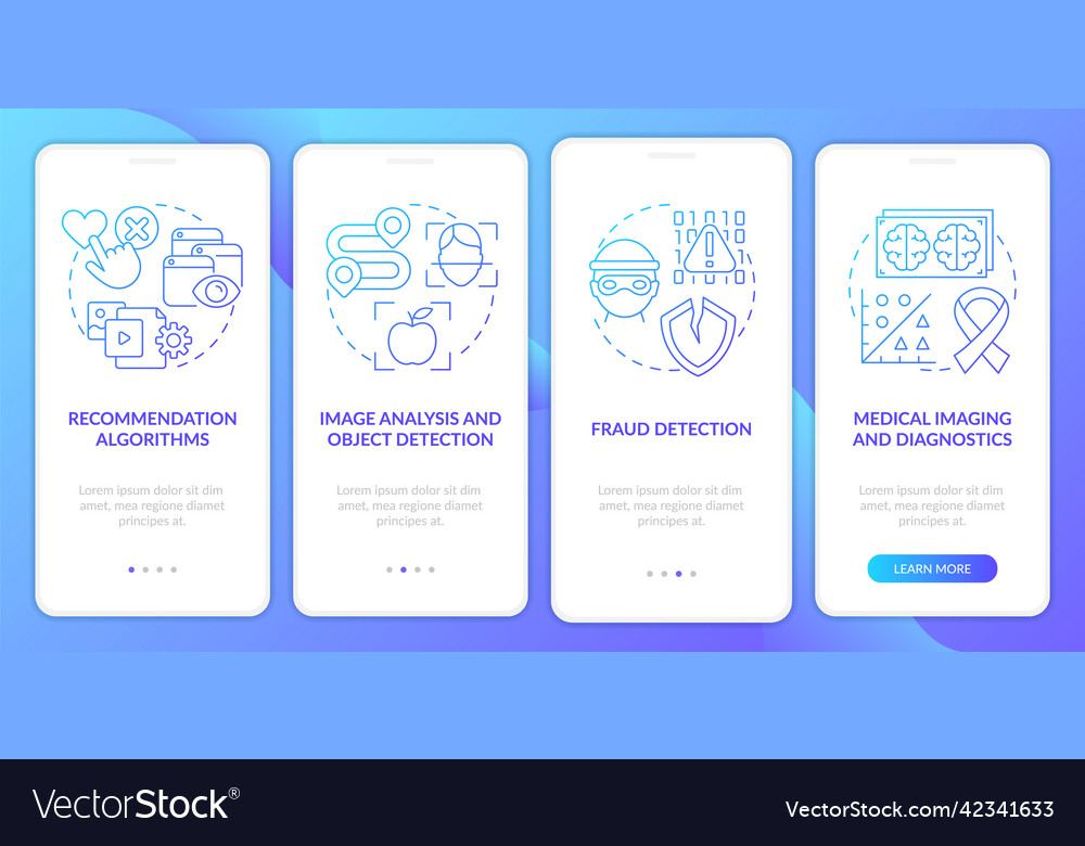 Use of machine learning blue gradient onboarding Vector Image