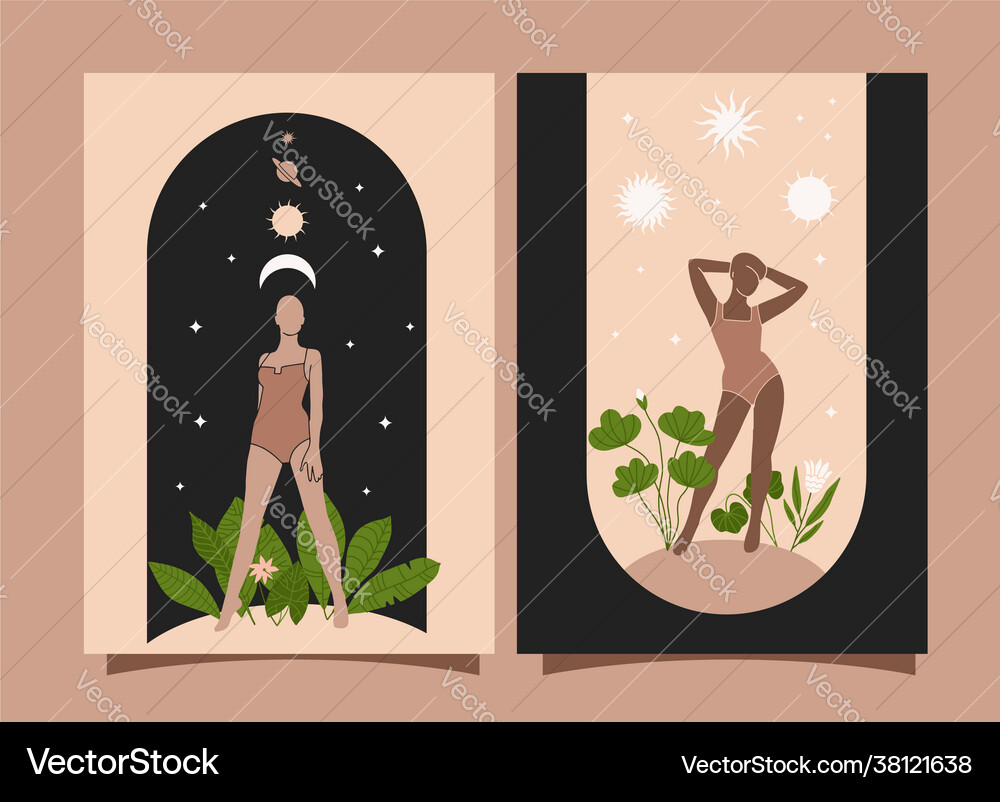 Abstract feminine posters boho contemporary wall Vector Image