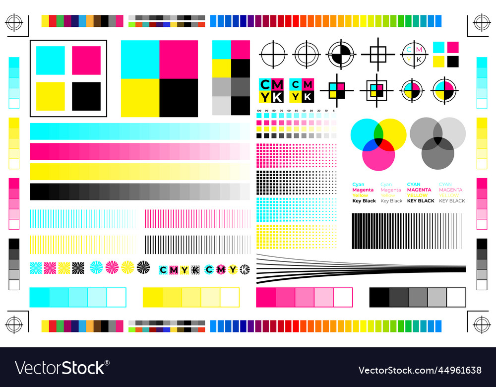 Cmyk print calibration with offset printing marks Vector Image