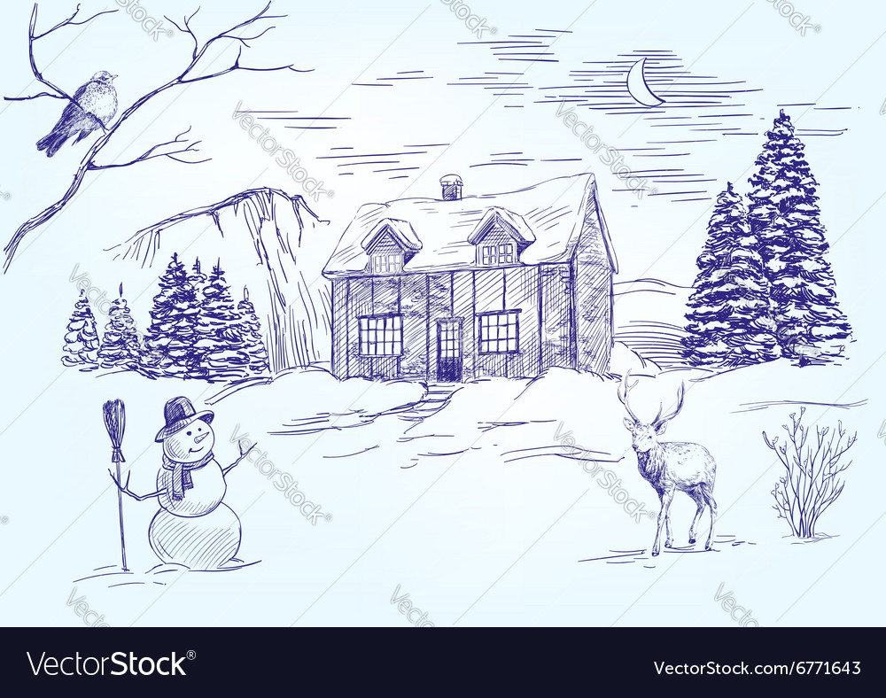 Christmas Night Christmas Card Hand Drawn Vector Image