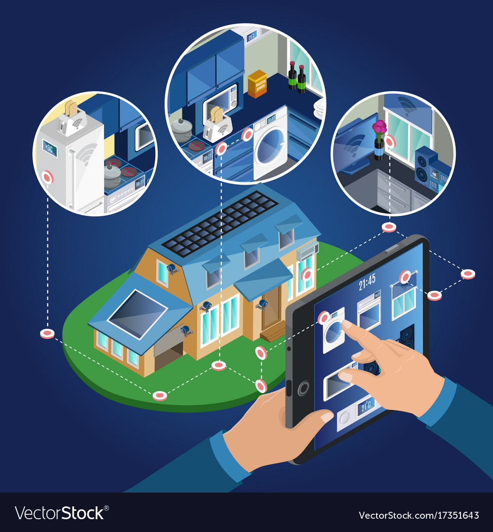 Isometric smart home management concept Royalty Free Vector