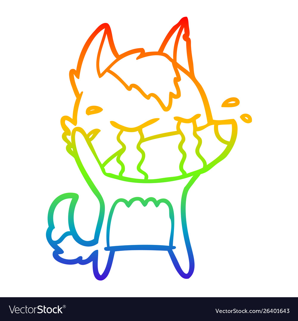 Rainbow gradient line drawing cartoon crying wolf Vector Image