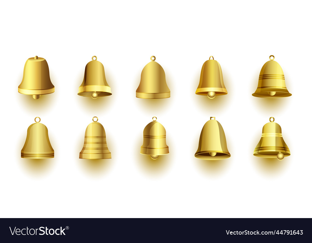 Realistic golden jingle bell symbols Royalty Free Vector