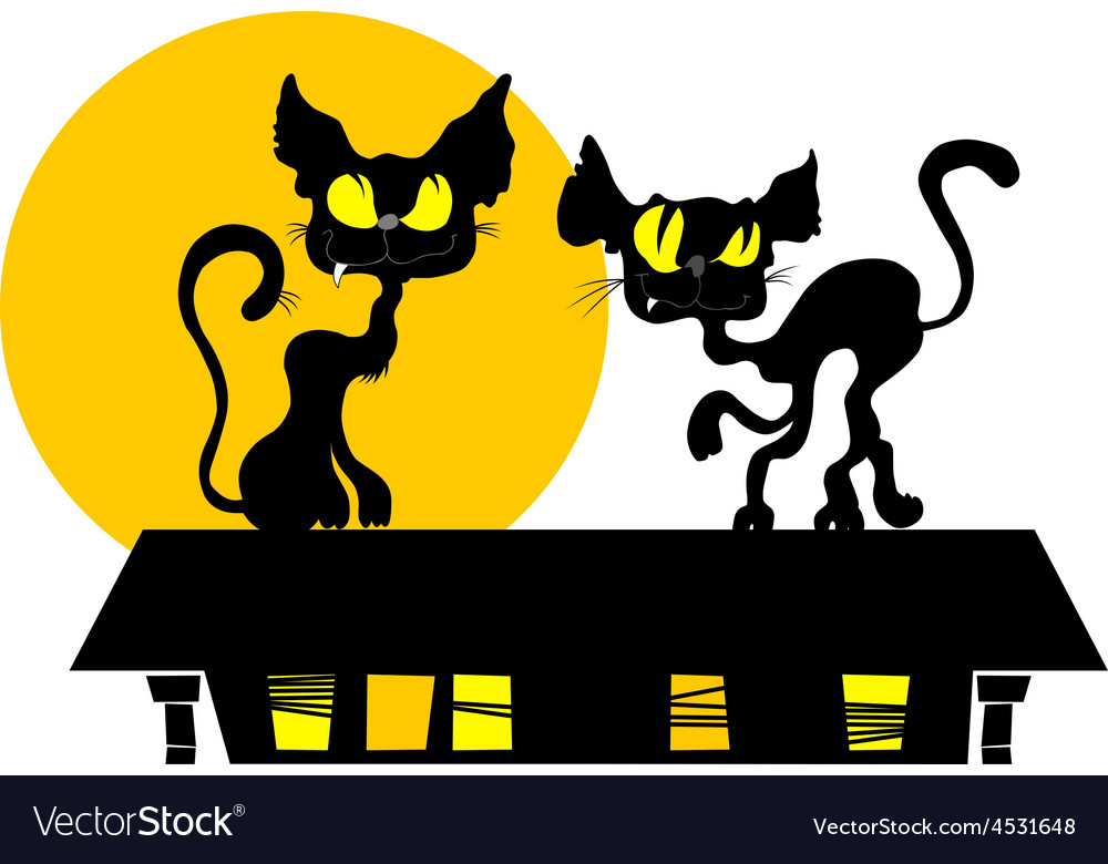 Black cat and the moon cartoon Royalty Free Vector Image