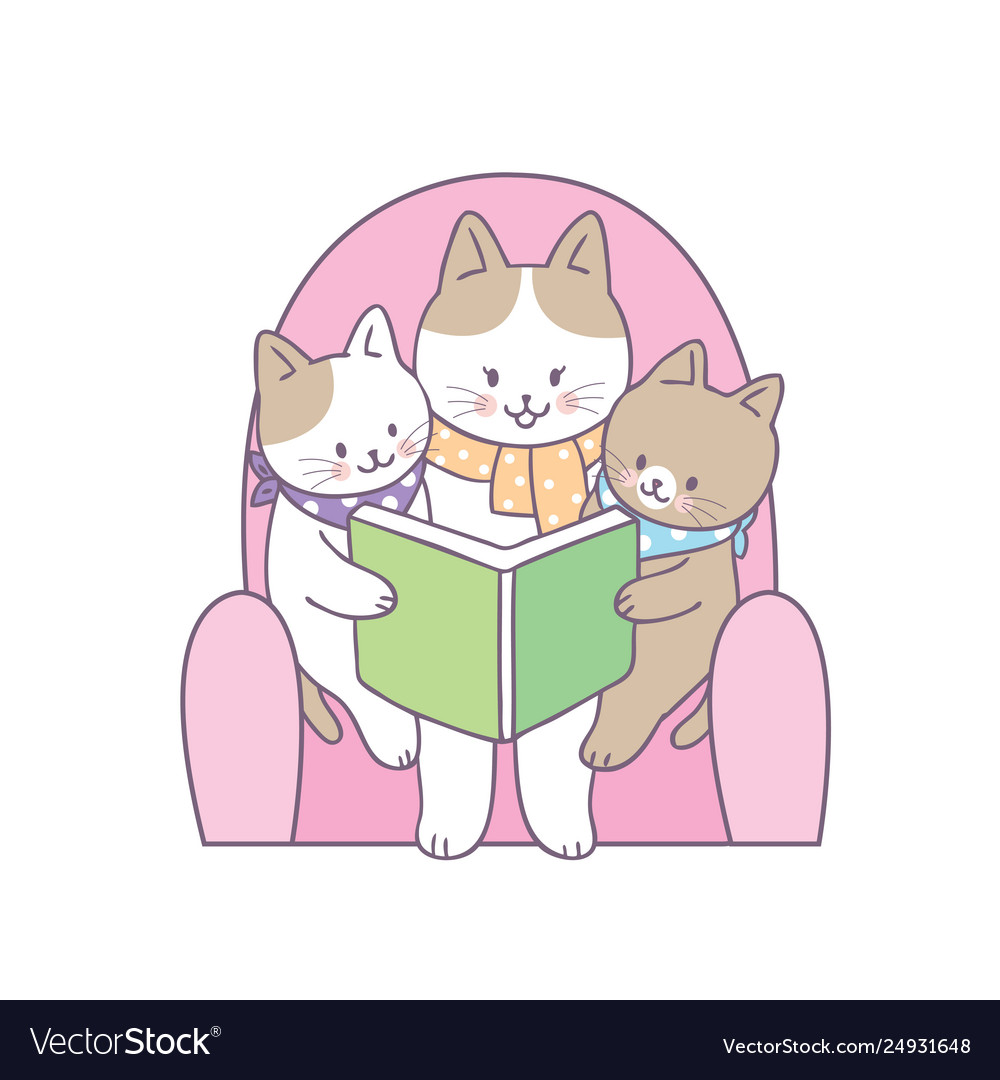 Cartoon cute mother cat reading book baby Vector Image