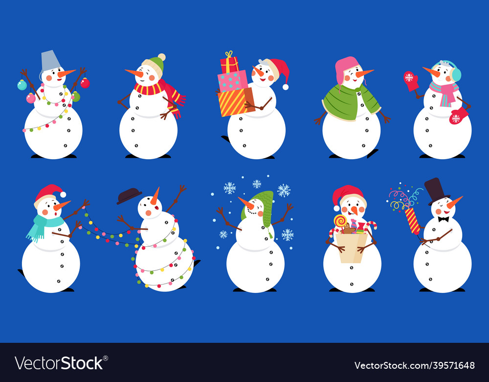 Cartoon snowman snowmen with xmas gift winter vector image Cartoon snowman snowmen with xmas gift winter