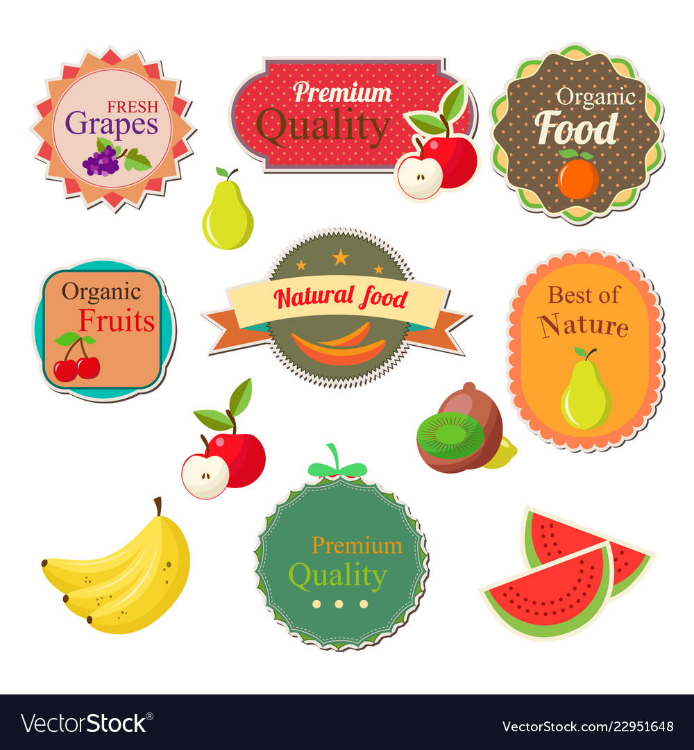 Collection of fresh fruit labels badges Royalty Free Vector