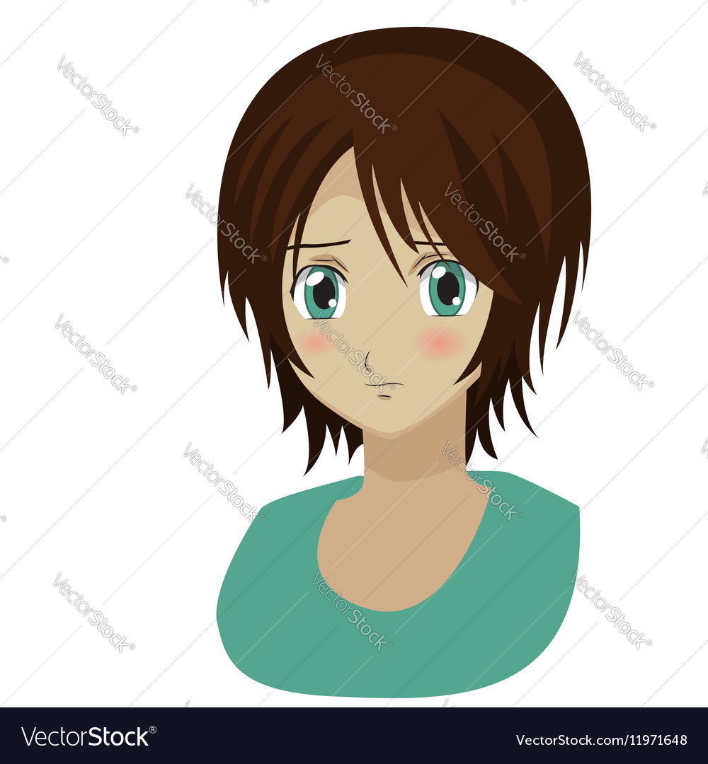 Cute Cartoon Anime Shy Girl Royalty Free Vector Image