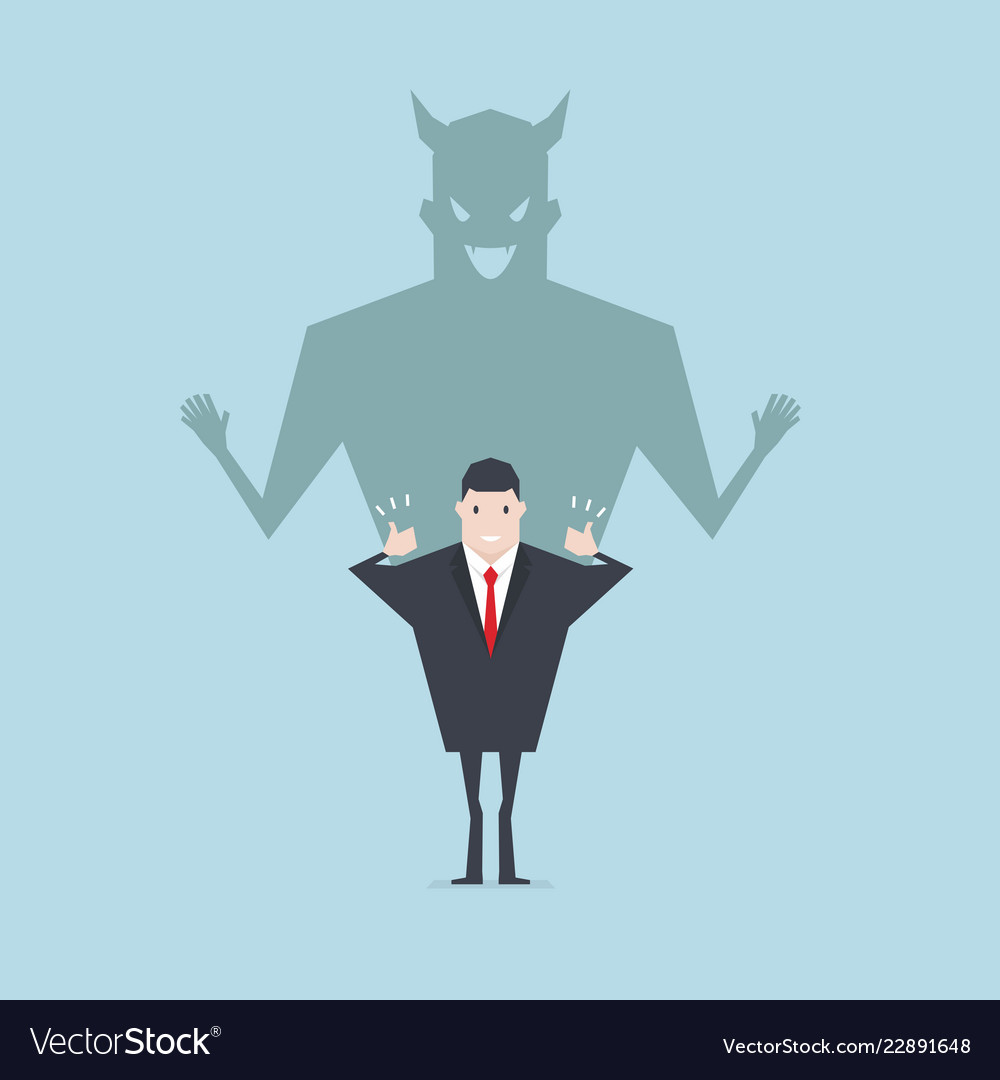 Devil Shadow Behind A Smiling Face Of Businessman - 