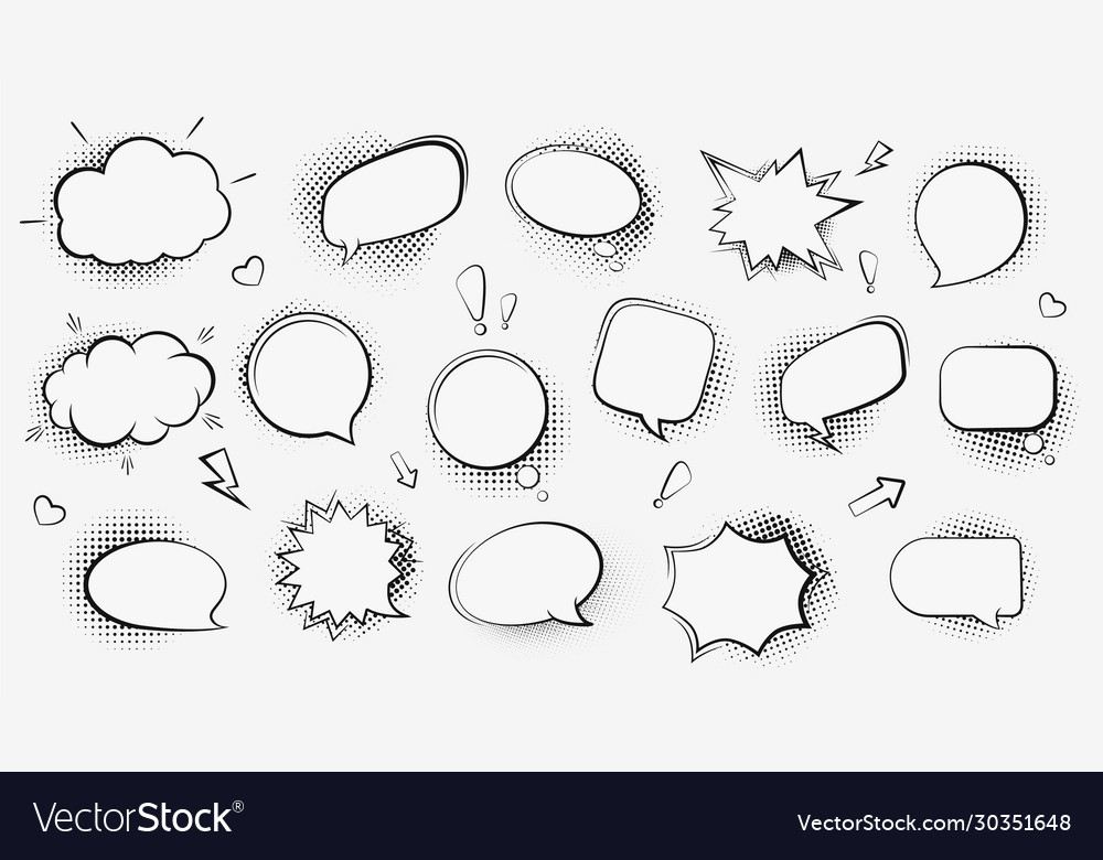 Set cartoon comic cloud speech bubble Royalty Free Vector