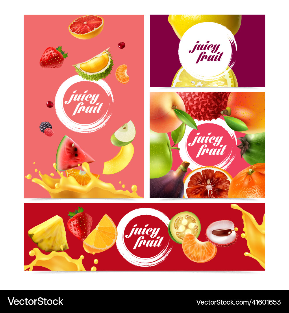Four realistic fruits banner set Royalty Free Vector Image